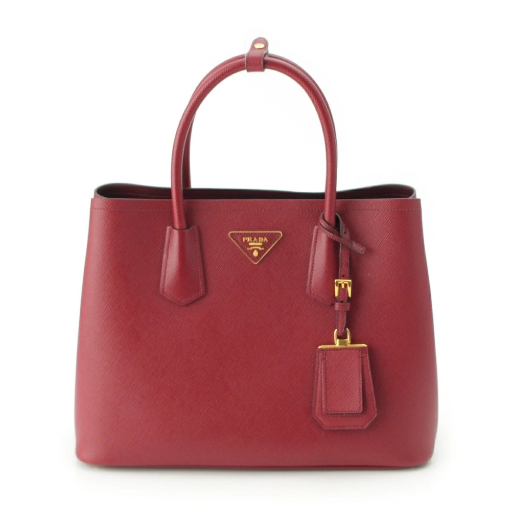 Prada Saffiano Leather Triangle Double Handbag Bordeaux Purple